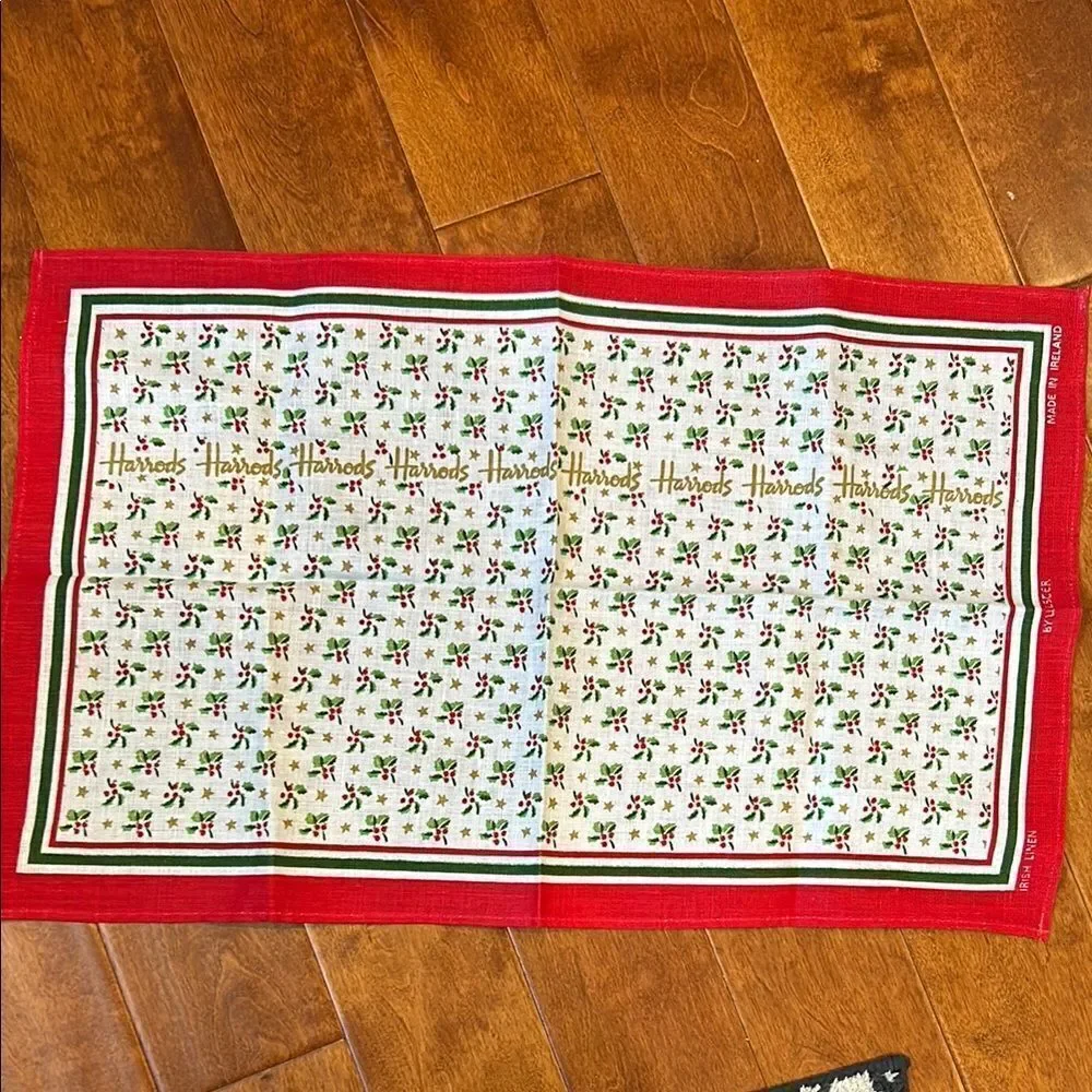 Harrod’s Christmas tea towel linen new without tags